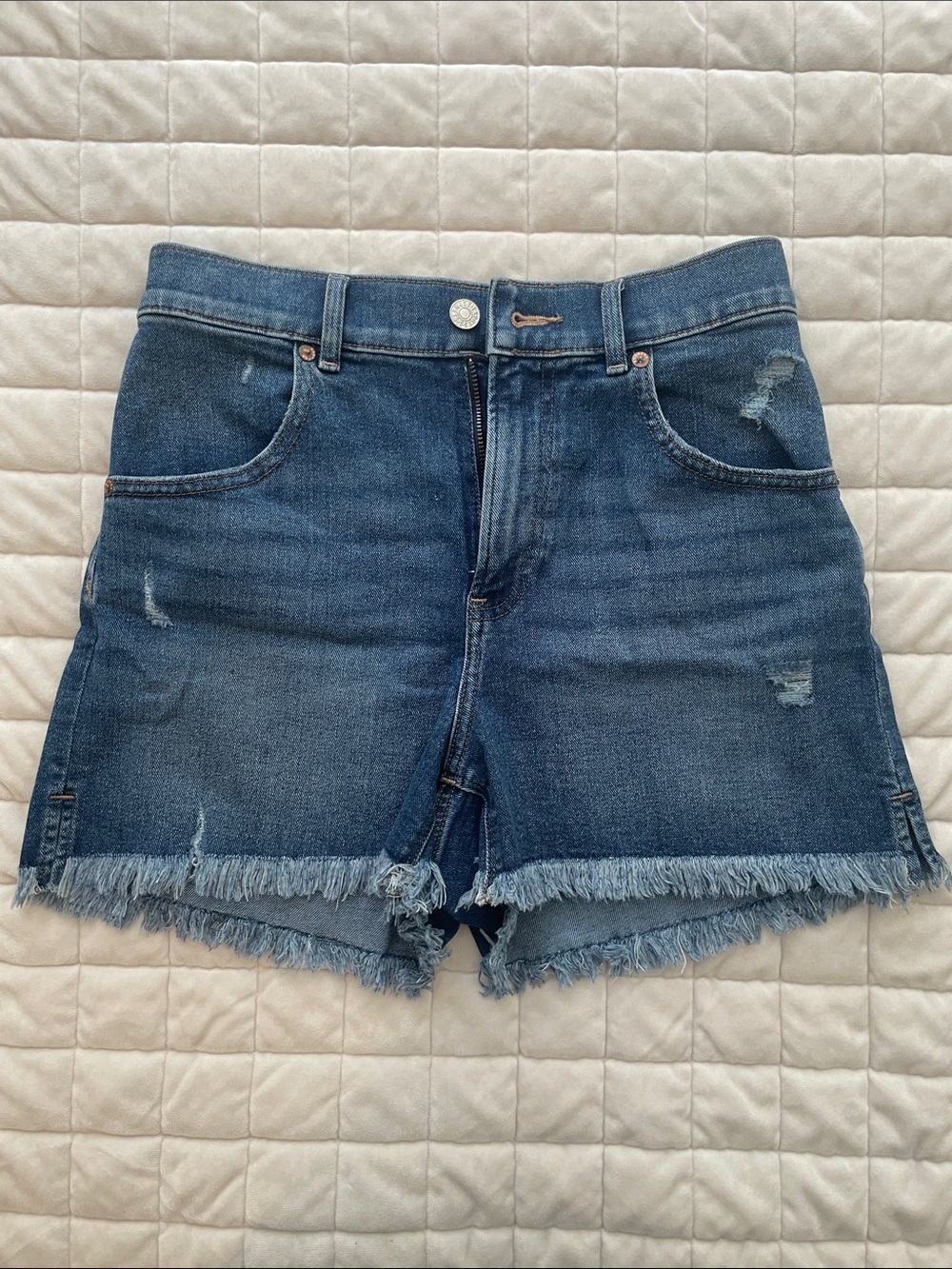 Mom Shorts Express Women’s Dark Blue Denim Frayed Shorts